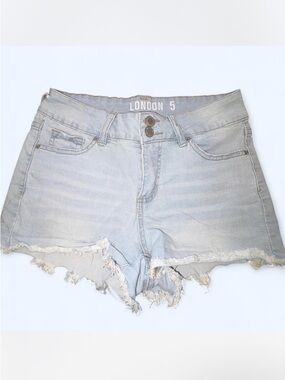 LONDONJEAN Light Blue Distressed Denim Cutoff Shorts